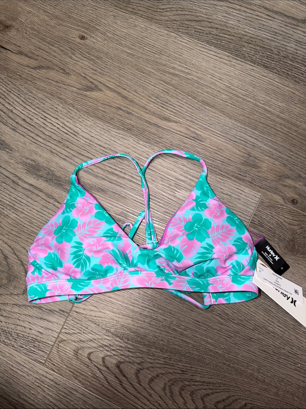 Hurley Pink and Teal Floral Bikini Top